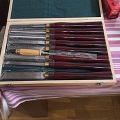 8PCS + 1 Free HSS Red Lathe Chisel Set for Wood Turning Root Furniture Carving Knife 6.89" Blade 16.14" Chisel With Tool Box