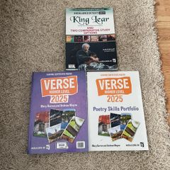 Leaving cert Higher level English poetry textbook and accompanying workbook and King Lear textbook