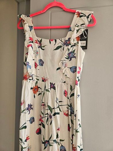 Dusk Brand White Floral Linen Dress