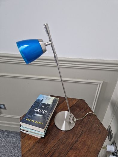 Vintage Aluminor blue desk lamp, chrome-plated metal | translucent lampshade | retro design 40W