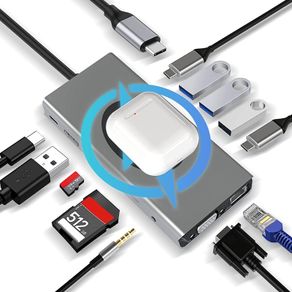 USB C HUB 13 in 1, Docking Station Adapter mit 4K-HDMI, VGA, RJ45 Ethernet, 2xUSB3.0, USB C 3.0&2.0, PD 100W, SD/TF & 3.5mm AUX, MacBook Pro & Andere Laptops