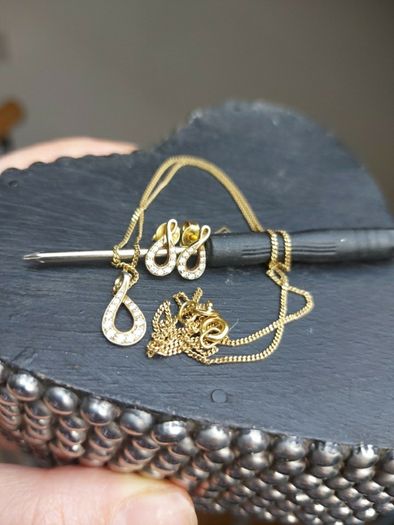 gold plated silver earring and pendant set