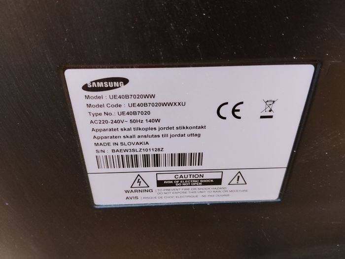 Samsung Lcd Tv 40" Model Ue40b7020ww