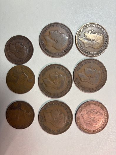 6 UK one pence and 3 UK half pence