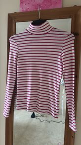 Magenta & White Striped High Neck Top - Size XS/S