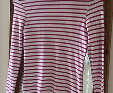 Magenta & White Striped High Neck Top - Size XS/S
