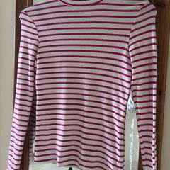 Magenta & White Striped High Neck Top - Size XS/S
