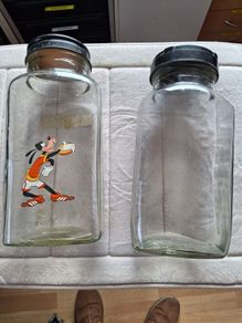 Two Large Genuine Vintage Shop Sweet Jars One With Metal Lid & One With Bakelite Lid In Perfect Condition And Old Not Reproductions  !