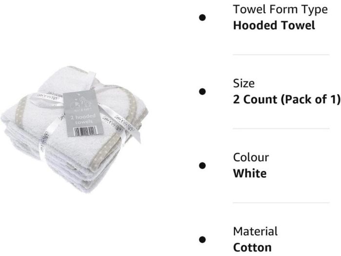 2 Soft White Elli and Raff Baby Hooded Bath Time Towel 100% cotton Baby Gift MULTIPLE COLOURS AVAILABLE (FREE POSTAGE)