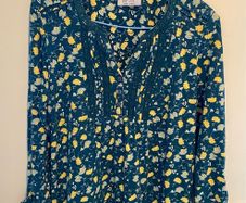 Per Una Pure Cotton Floral Blouse Teal Green/Yellow Top Size 16