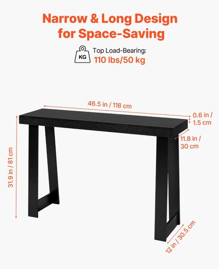 118 cm Console Table, Modern Desk Behind the Couch, Wooden Rectangle Entrance Desk, Narrow Long Sofa Table