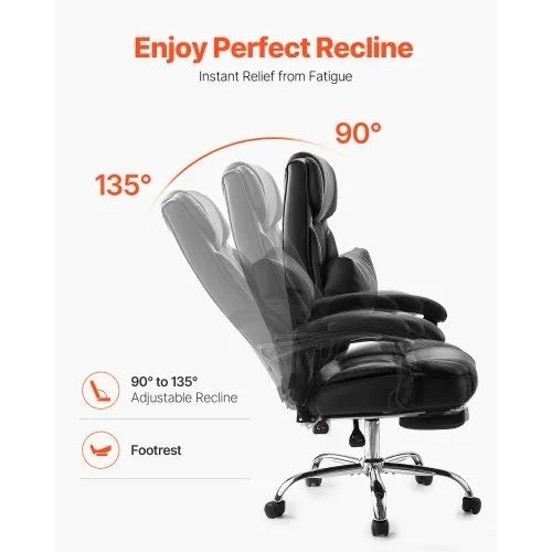 Executive Chair High Back Office Chair with Footrest and Lumbar Pillow Ergonomic Desk Chair 135 Recline & Adjustable Height, PU Leather Swivel Rolling Chair for Work Study Game Black