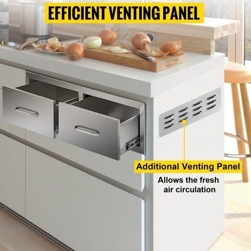 Outdoor Kitchen Drawers 30\" W x 10\" H x 20\" D, Horizontal Double BBQ Access Drawers Stainless Steel with Handle, BBQ Island Drawers for Outdoor Kitchens or Patio Grill Station
