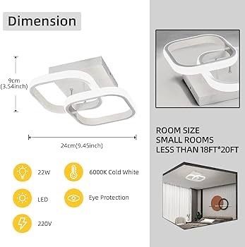 NEW SALE | Ceiling Light Modern 22W LED Cool White 6000K Acrylic Square LED Ceiling Lamp for Hallway Office Bedroom Kitchen Living Room Ceiling Light