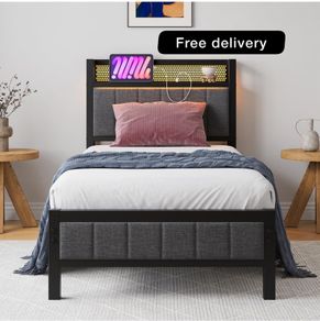 Single Bed Frames with Storage Headboard and Charging Station LED Lights