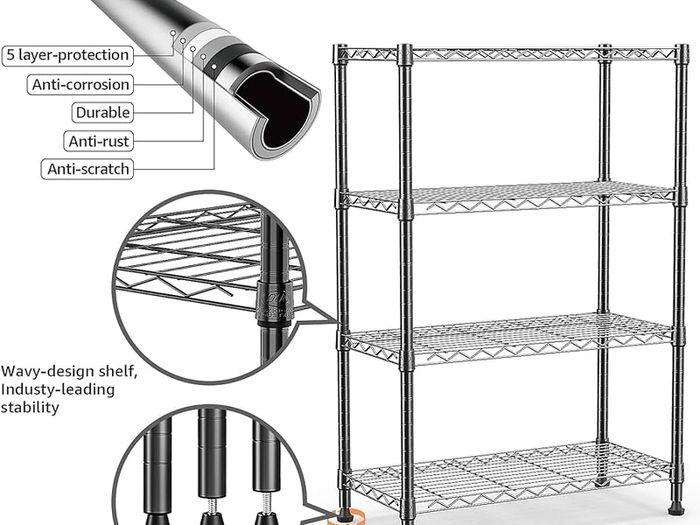 1000 lbs Storage Shelving Steel Heavy Duty 4-Tier Utility Shelving Unit Steel Organizer Wire Rack for Home,Kitchen,Office,Black 35 x 60 x 135.8 cm