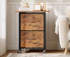 Printer Stand with 2 Drawers, Wheeled Vertical File Cabinet, Adjustable Hanging Rods, fits A4/Letter Size, for Home Office, Rustic Brown and Black