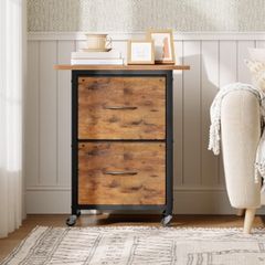 Printer Stand with 2 Drawers, Wheeled Vertical File Cabinet, Adjustable Hanging Rods, fits A4/Letter Size, for Home Office, Rustic Brown and Black