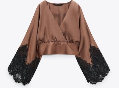 Nwt Zara Satin Lace Kimono Blouse, Small