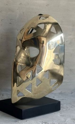 Mask Sculpture On Stand - Polished Bronze