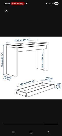 Ikea malm dressing table with glass top