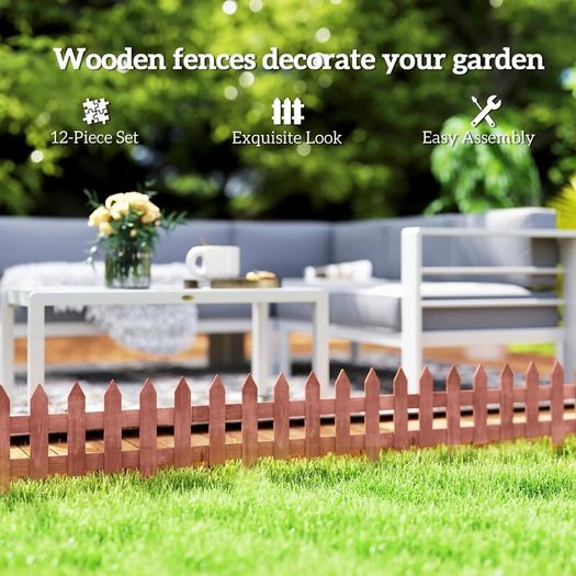 Set of 12 Wooden 60cm Garden Fence Pieces