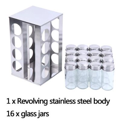 BRAND NEW 16pcs Rotating Jars Spice Rack Stainless Steel Seasoning Stand Holder