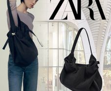 Zara Black Nylon Bucket Bag