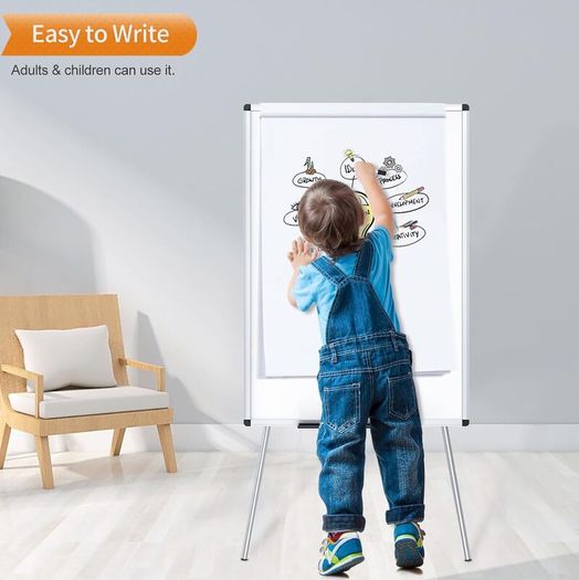 VIZ-PRO Flipchart Easel Whiteboard, Magnetic Portable Dry Wipe Board 90 x 60 cm, Tripod White Board Height Adjustable
