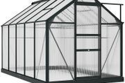 6 x 10ft Polycarbonate Greenhouse, Large Walk-In Green House with Slide Door and Window, Garden Plants Grow House with Aluminium Frame and Foundation, Grey