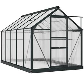 6 x 10ft Polycarbonate Greenhouse, Large Walk-In Green House with Slide Door and Window, Garden Plants Grow House with Aluminium Frame and Foundation, Grey