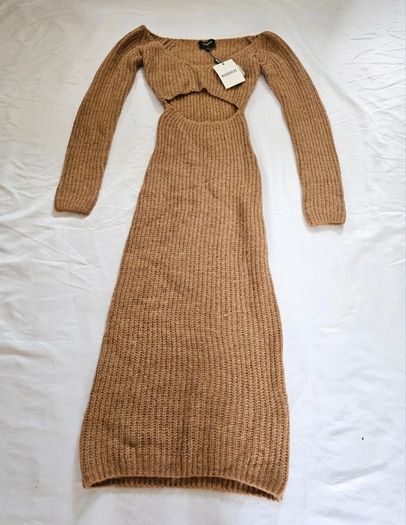 Bardot Brown Knit Cutout Midi Dress RRP 120E