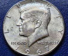 1967 United States "Kennedy Half Dollar" 40% Silver coin