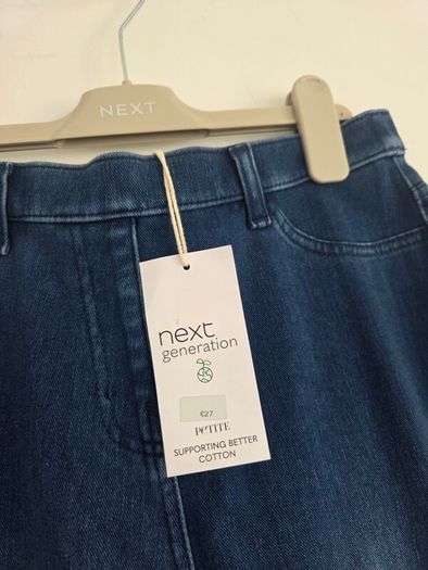 UK14 Petit, Next Blue Full Length Jersey Denim Leggings - NEW