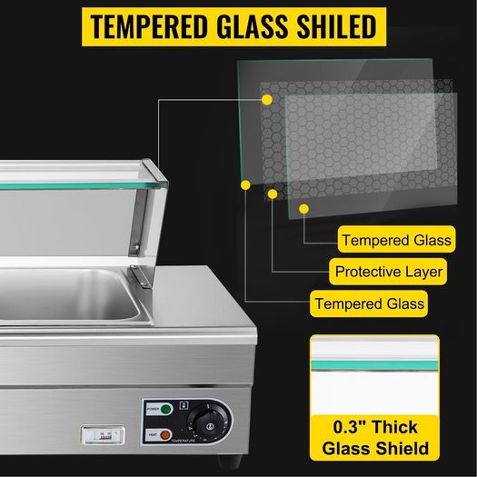 Buffet Food Warmer Stainless Steel 3-6 Pans with Glass Shield Commercial Countertop Bain Marie Electric Steamer Cooker