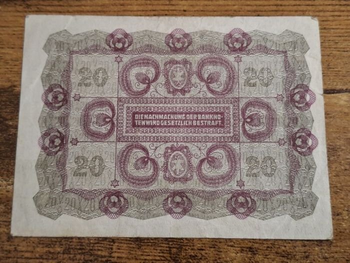 Austria-Hungary, 20 Kronen banknote, 2 January 1922, circulated - free standard postage