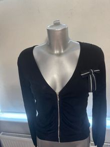 Moschino jeans Donna black zipped cardi with bow size UK12 EU40 Postage included