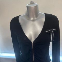 Moschino jeans Donna black zipped cardi with bow size UK12 EU40 Postage included
