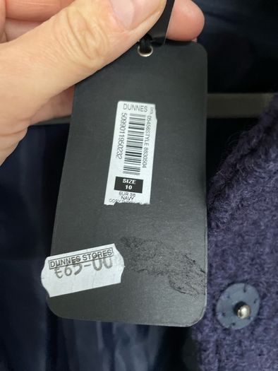 Dunnes Stores Wool Coat Size 10 Navy