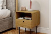 Narrow bedside table side table open compartment and 1 drawer steel legs 40 x 36 x 50 cm, oak effect