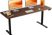 Electric Standing Desk Height Adjustable 170x60cm Sit Stand with Splicing Top for Home Office (Black Frame + Black Walnut Desktop)