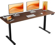 Electric Standing Desk Height Adjustable 170x60cm Sit Stand with Splicing Top for Home Office (Black Frame + Black Walnut Desktop)