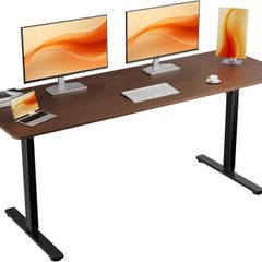 Electric Standing Desk Height Adjustable 170x60cm Sit Stand with Splicing Top for Home Office (Black Frame + Black Walnut Desktop)