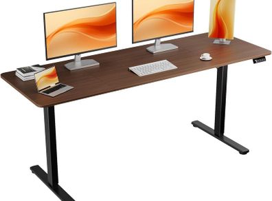 Electric Standing Desk Height Adjustable 170x60cm Sit Stand with Splicing Top for Home Office (Black Frame + Black Walnut Desktop)