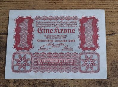 Austria Hungary, 1 Krone banknote, 2 January 1922, circulated - free standard postage