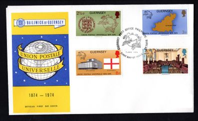 1976 Guernsey Centenary of UPU Universal Postal Union Commemorative Stamps Addressed First Day Cover (FDC)