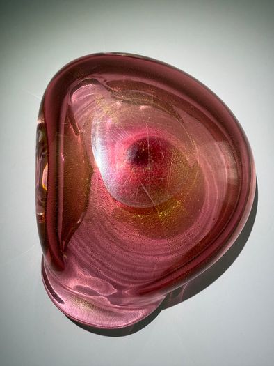 Rare Murano Art Glass Bowl. Attributed to Archimede Seguso. Pink & Gold Polveri c.1950s