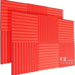 NEW SALE | RED 12 Pack Acoustic Foam Panels, 1" X 12" X 12" Studio Soundproof Wedge-Shaped