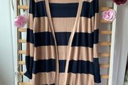 long cardigan striped navy &amp; tan oasis size 12