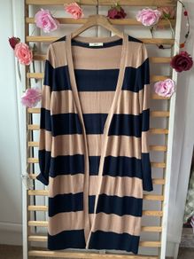 long cardigan striped navy & tan oasis size 12